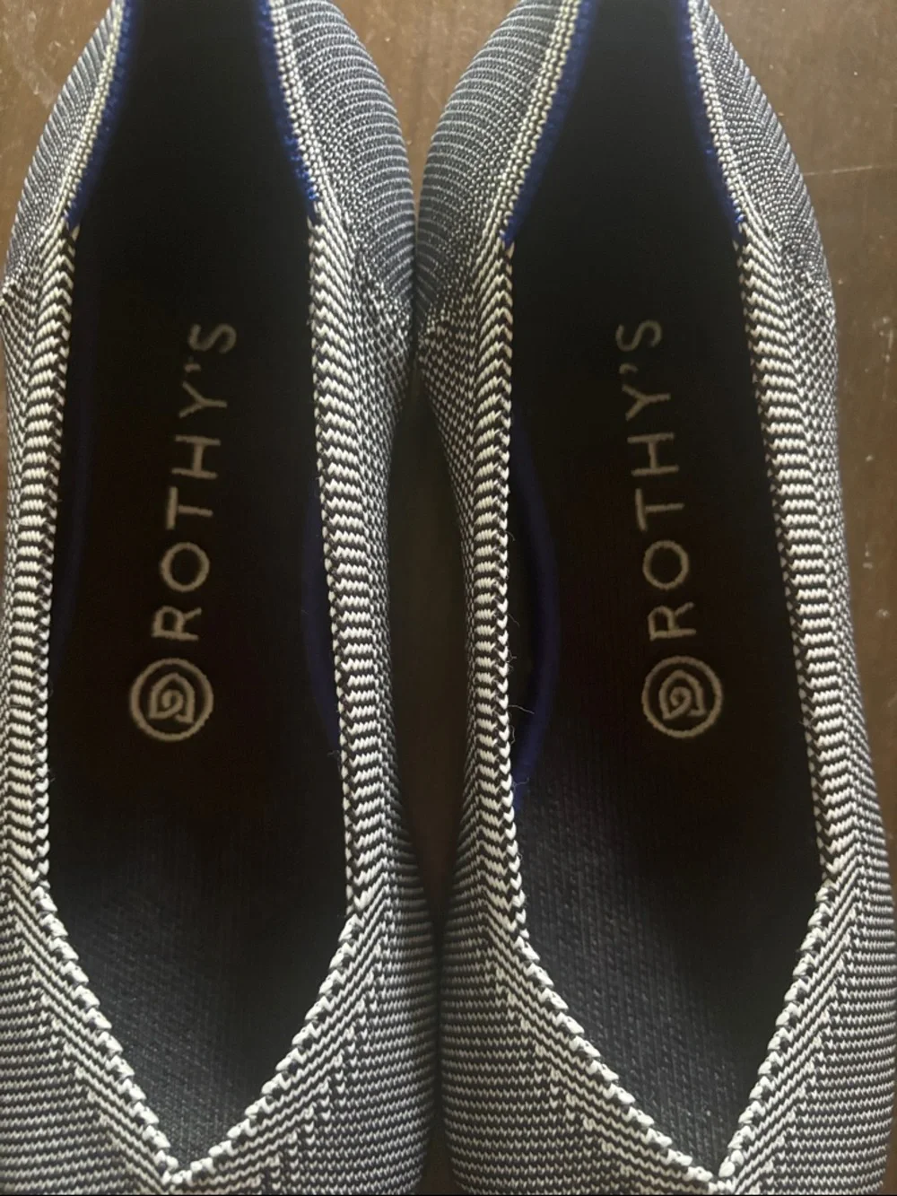 Rothy's Black and White Chevron Pointed Flats